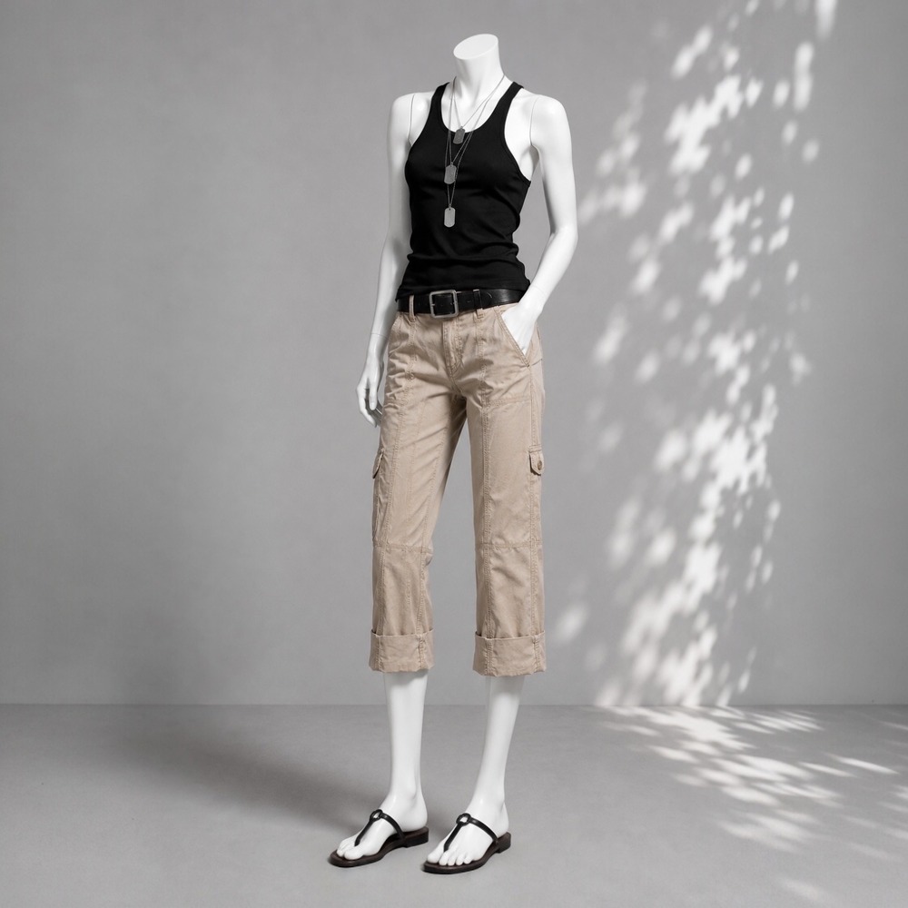 Calvin Klein Jeans Womens Size 8 Khaki Tan Cotton Utility Cargo Cropped Pants